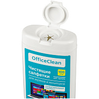Влажные портативные чистящие салфетки OfficeClean для экранов и мониторов, 100шт. (малая плоская туба)